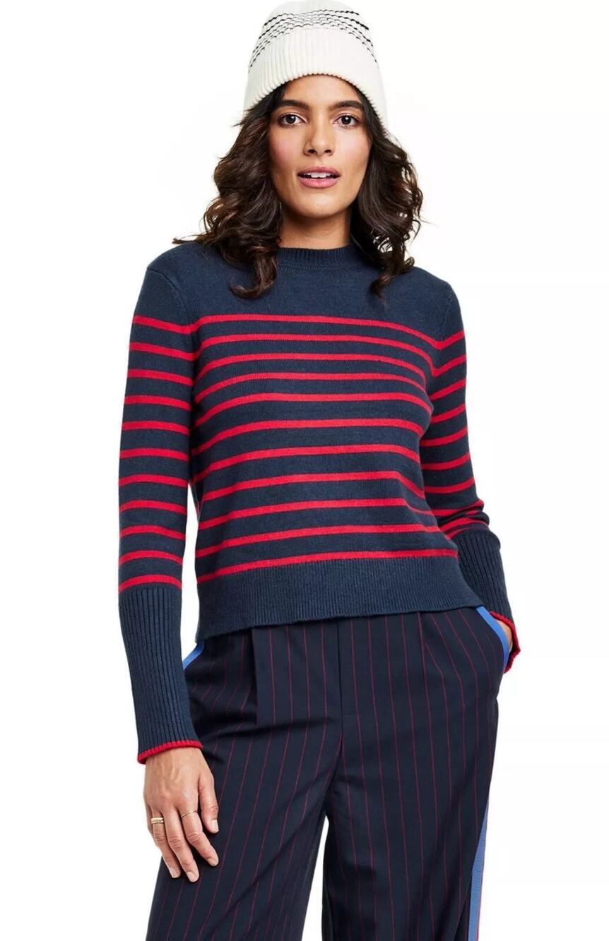 La Ligne Womens Mini Marin Sweater Striped Wool Cashmere Blend Red Blue Size M